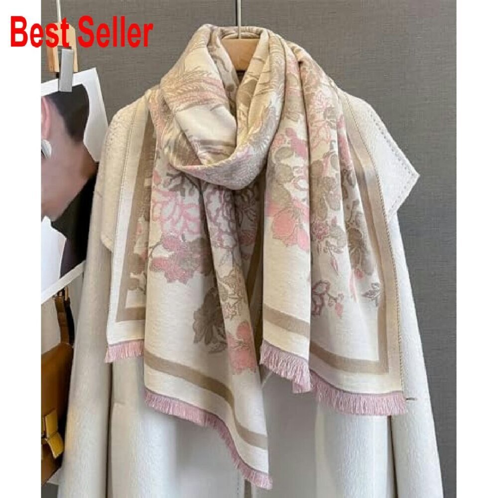 Oversized Cashmere Feel Shawl Reversible Floral Pattern Winter Warm Wraps - Picture 6 of 8